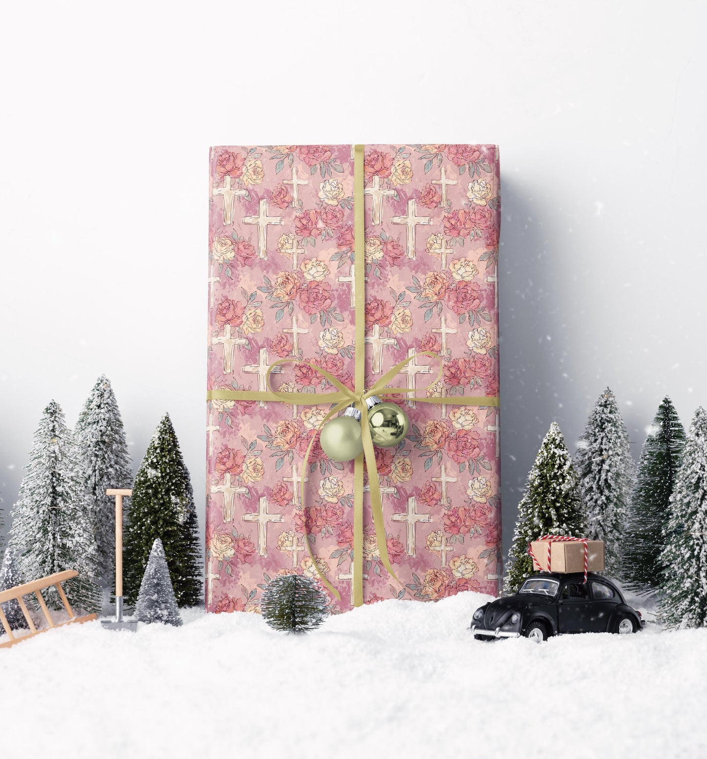 Baptism Wrapping Paper for Girls | Christian Coquette Aesthetic Gift Wrap | Watercolor Christening Paper #10