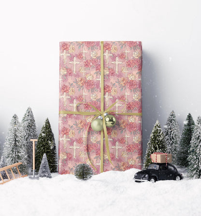 Baptism Wrapping Paper for Girls | Christian Coquette Aesthetic Gift Wrap | Watercolor Christening Paper #10