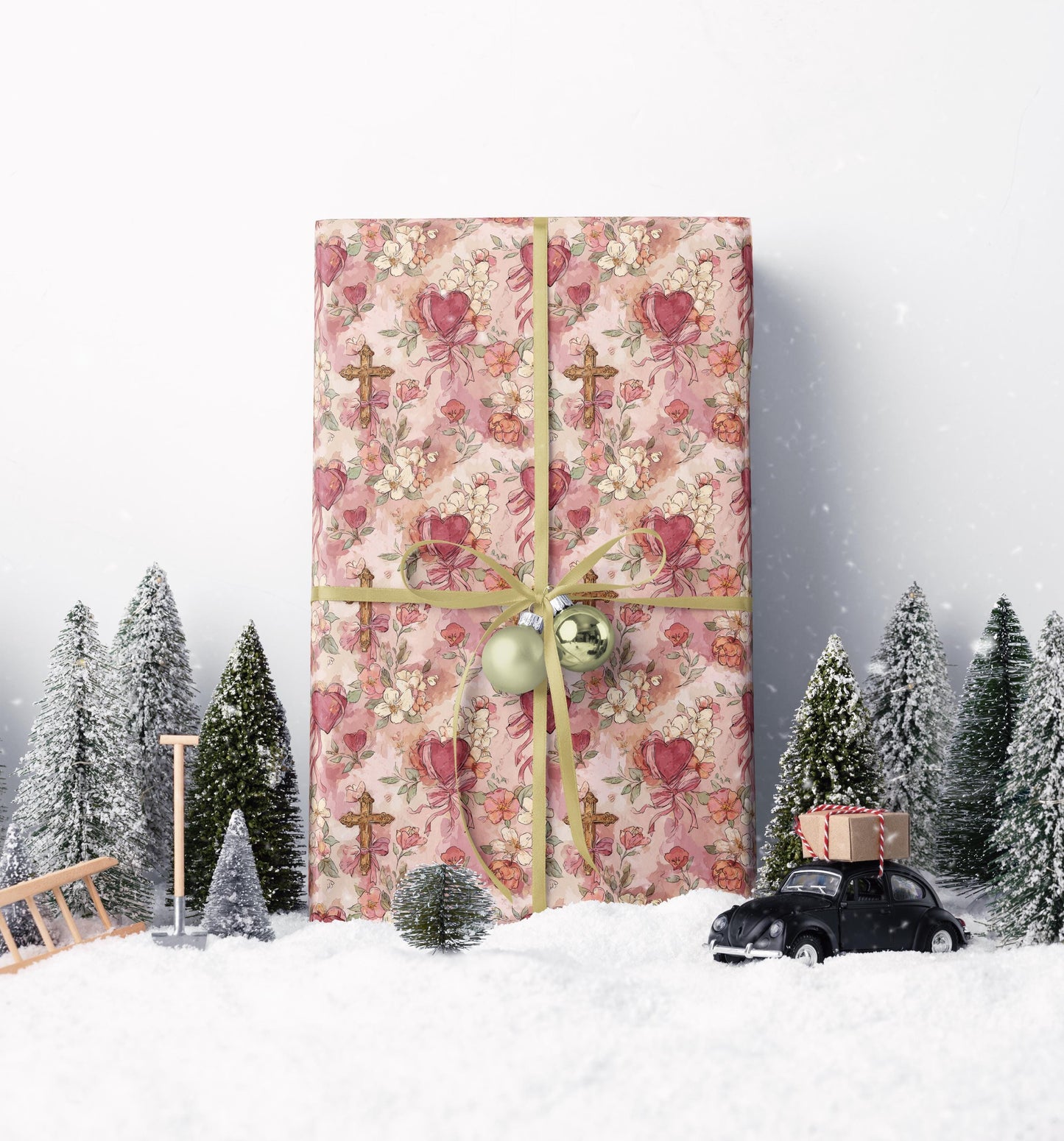 Coquette Baptism Wrapping Paper Christian Watercolor Design | Elegant Baby Girl Gift Wrap for Christening or Dedication #4