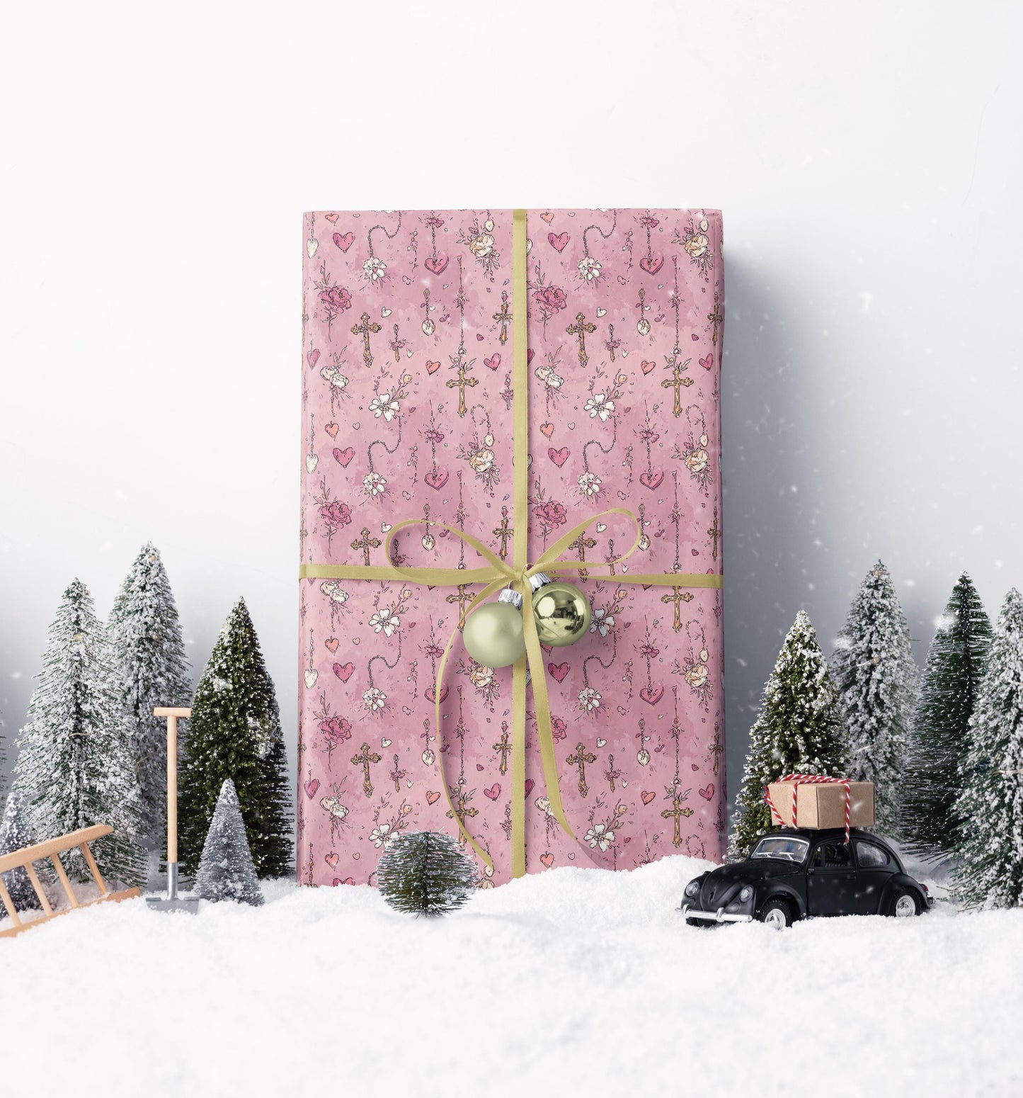 Baptism Gift Wrap Christian Watercolor Design | Coquette Aesthetic Wrapping Paper for Girls | Christening Packaging #7