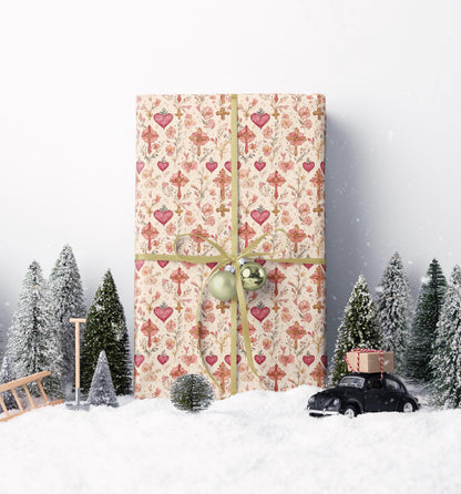 Christian Wrapping Paper for Baptism | Watercolor Coquette Gift Wrap | Christening Present Paper for Baby Girls #6