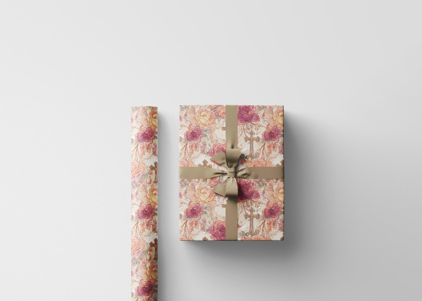 Christian Baptism Gift Wrapping Paper | Coquette Aesthetic Watercolor Wrap for Girls #19