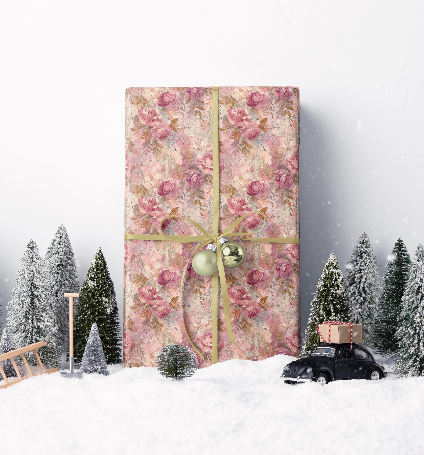 Watercolor Christian Coquette Wrapping Paper | Baptism Theme Gift Wrap for Baby Girls #17
