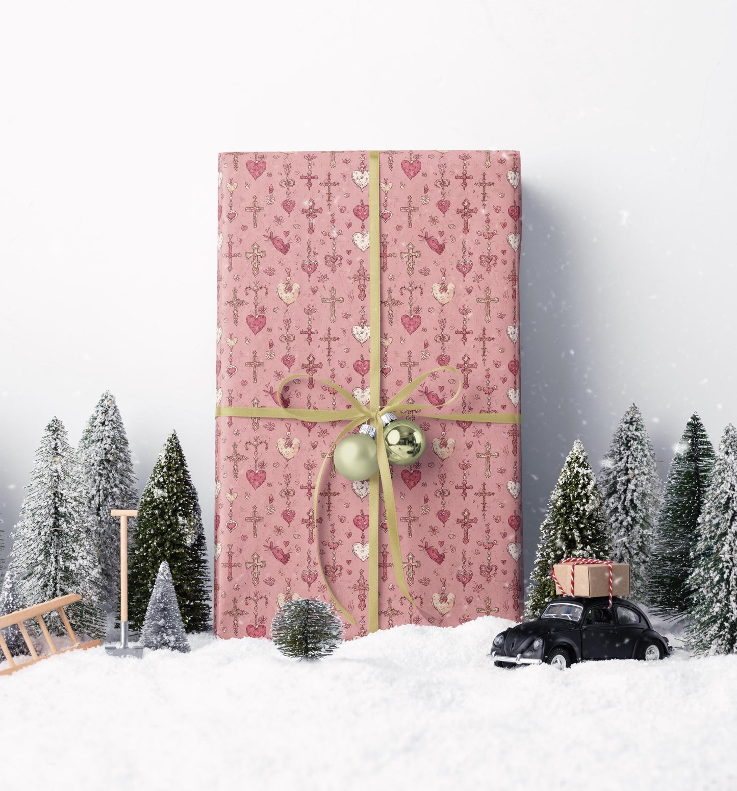 Watercolor Christian Gift Wrap Baptism Theme | Coquette Aesthetic Wrapping Paper for Baby Girl Christening #8