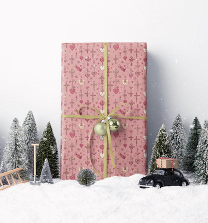 Watercolor Christian Gift Wrap Baptism Theme | Coquette Aesthetic Wrapping Paper for Baby Girl Christening #8
