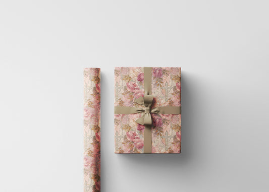 Watercolor Christian Coquette Wrapping Paper | Baptism Theme Gift Wrap for Baby Girls #17
