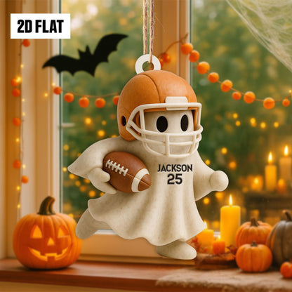 Personalized Football Ghost 2D Flat Ornament, Custom Name Ghost with Bat, Fall Sports Gift for Kids & Football Fan, Halloween Hanging Window