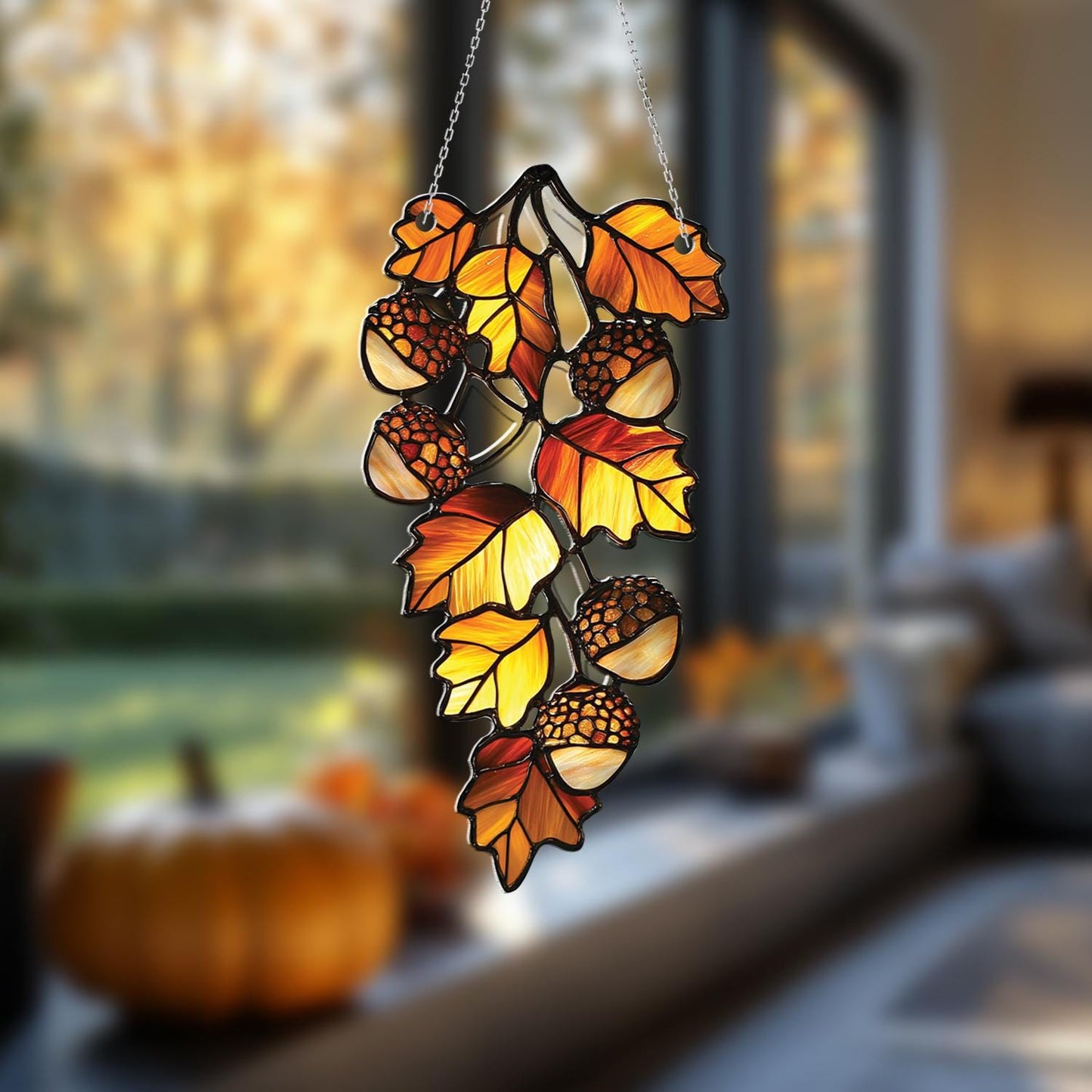Autumn Leaves and Acorns Window Hanging, Fall Window Decor, Harvest Home Accent, Autumn Leaves Art, Cozy Fall Gift for Home