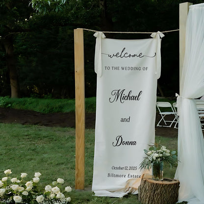 Personalized Wedding Sign, Custom Fabric Wedding Welcome Sign, Wedding Decor, Modern Ceremony Sign, Rustic Fabric Sign,Outdoor Wedding Decor