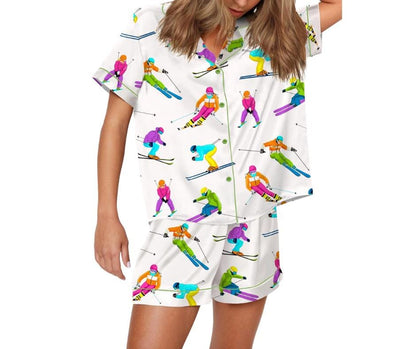 Skiing Life Satin Pajama Set For Women  Pajamas Set