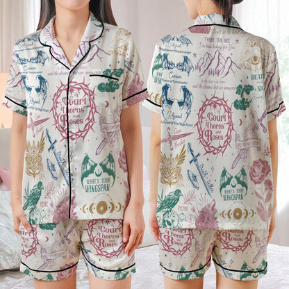 ACOTAR Court Symbols Satin Pajama Set, The Night Court Pajamas, Velaris Acotar Pajama Set, Fantasy Bookish Sleepwear, Book Lover Pajamas