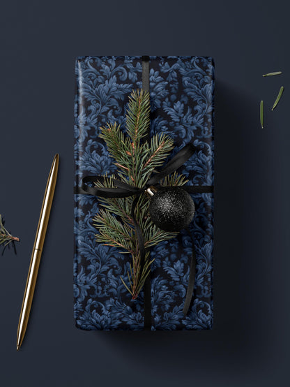 Sapphire Blue Wrapping Paper Blue Floral Gift Wrap Moody Flower Design Gift Wrap for Wedding Wrapping Paper Bridal Shower Gift for Bride