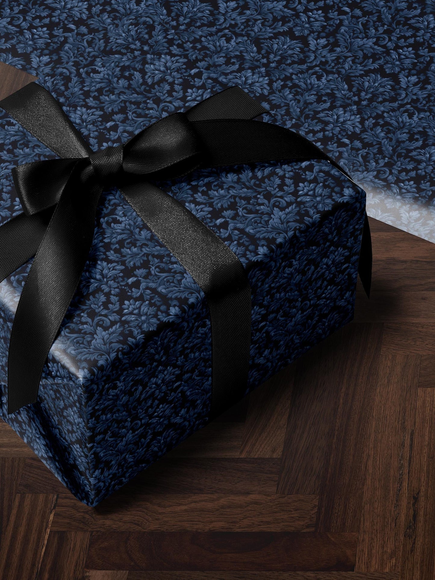 Sapphire Blue Wrapping Paper Blue Floral Gift Wrap Moody Flower Design Gift Wrap for Wedding Wrapping Paper Bridal Shower Gift for Bride