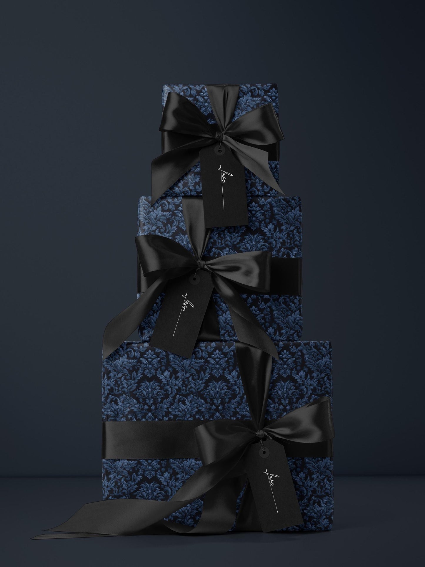 Blue Flower Gift Wrap Dark Blue Floral Damask Design Flower Wrapping Paper Botanical Gift Wrap for Her Wrapping Paper Wedding Gift Idea