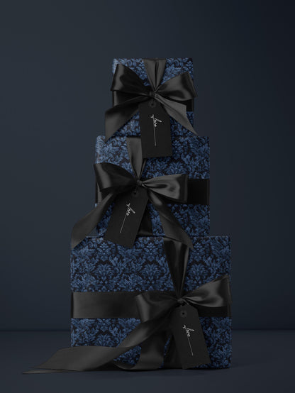 Blue Flower Gift Wrap Dark Blue Floral Damask Design Flower Wrapping Paper Botanical Gift Wrap for Her Wrapping Paper Wedding Gift Idea