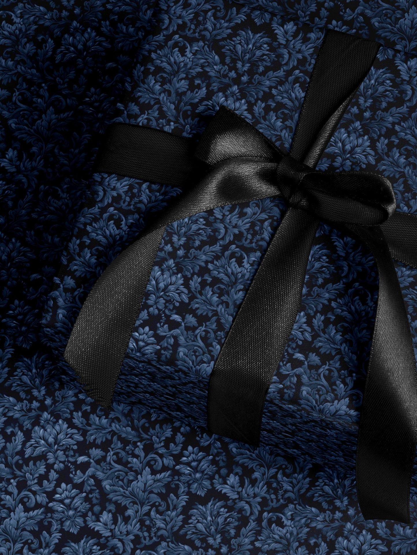 Blue Flower Gift Wrap Dark Blue Floral Damask Design Flower Wrapping Paper Botanical Gift Wrap for Her Wrapping Paper Wedding Gift Idea