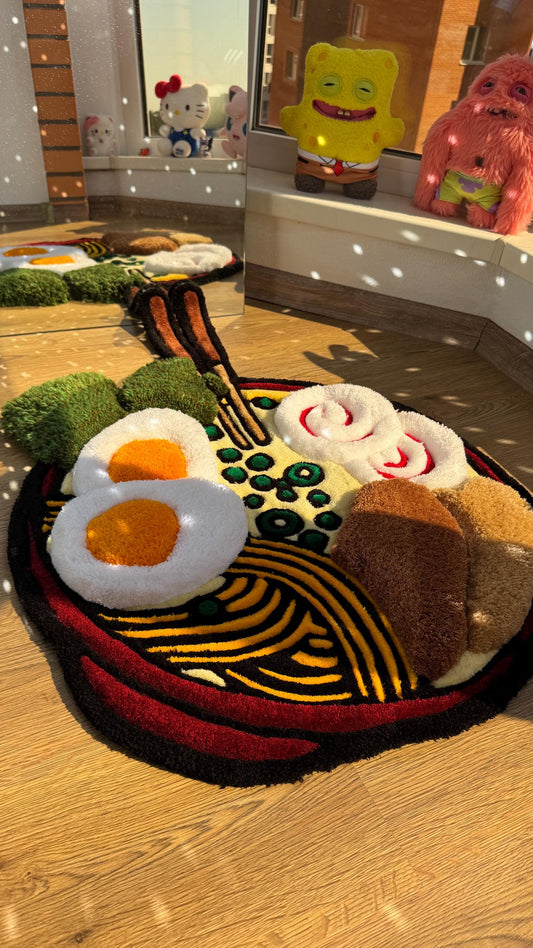 Custom Ramen Rug – Supper Puffy 3D Handmade Tufted Carpet, Cute Mat, Kawaii Girl Room Decor, Unique Gift for Her or Bedroom Mat
