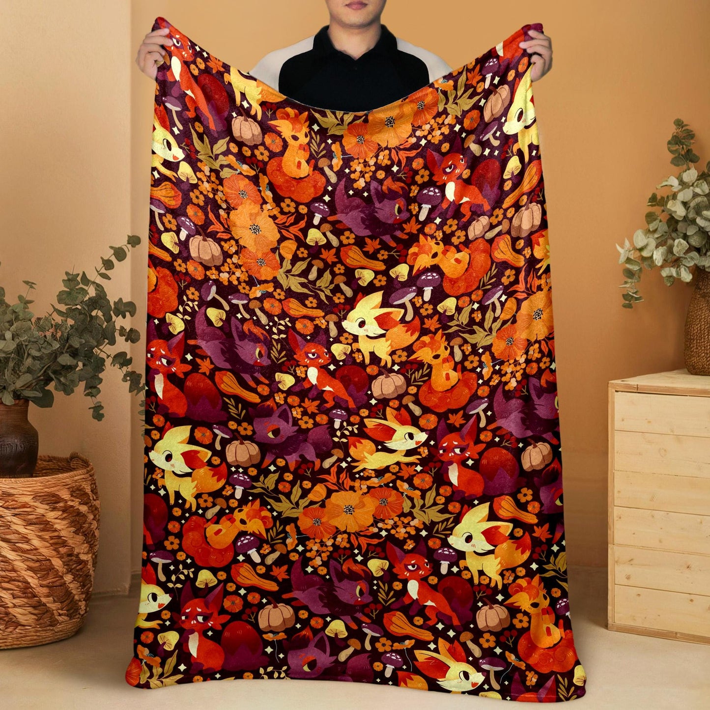 Vulpix Fleece Blanket, Cozy Throw Blanket for Bedroom and Living Room, Home Decor Throw Blanket, Soft Cotton Family Blanket Gift