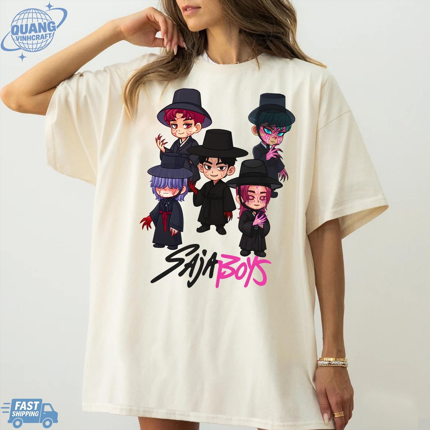 Kpop Saja Boys Shirt, Kpop Demon Hunters T-shirt, Demon Hunters Merch, Kpop Huntrix Pin shirt, Saja Boys Fan Gifts