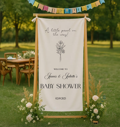 Custom Baby Shower Welcome Banner, Personalized Linen Baby Shower Sign, Neutral Boho Rustic Baby Shower Decoration, Modern Party Backdrop