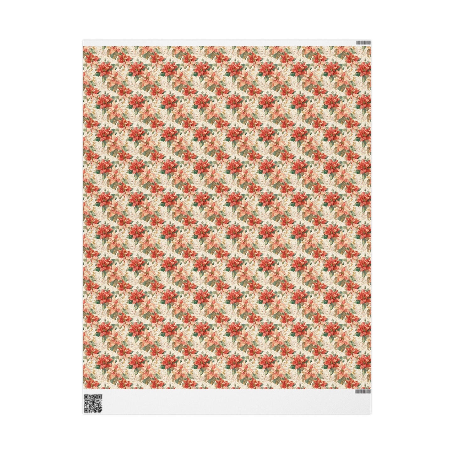 Premium Christmas Wrapping Paper Roll with Watercolor Poinsettias, Elegant Floral Gift Wrap Design #12