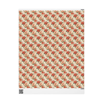 Premium Christmas Wrapping Paper Roll with Watercolor Poinsettias, Elegant Floral Gift Wrap Design #12