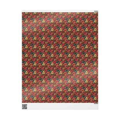 Watercolor Floral Christmas Wrapping Paper Roll, Poinsettia Gift Wrap for Winter Weddings or Holidays #11