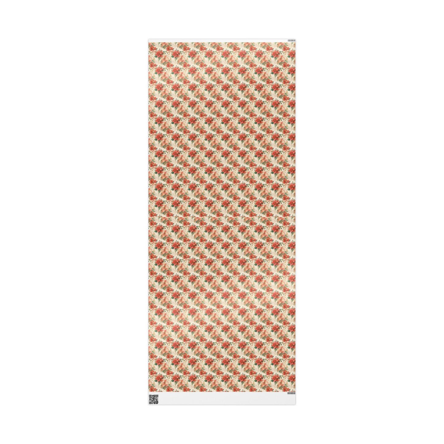 Premium Christmas Wrapping Paper Roll with Watercolor Poinsettias, Elegant Floral Gift Wrap Design #12