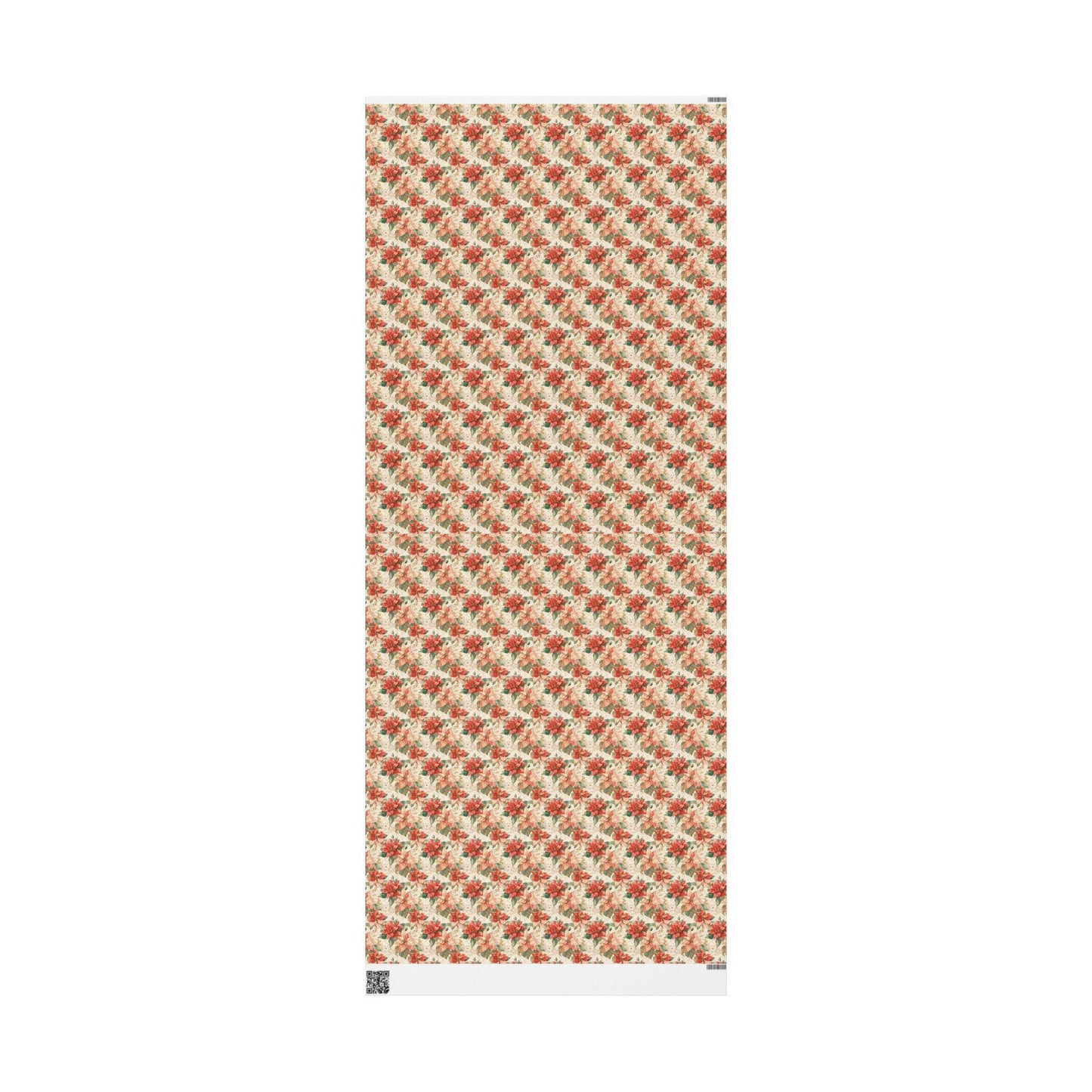Premium Christmas Wrapping Paper Roll with Watercolor Poinsettias, Elegant Floral Gift Wrap Design #12