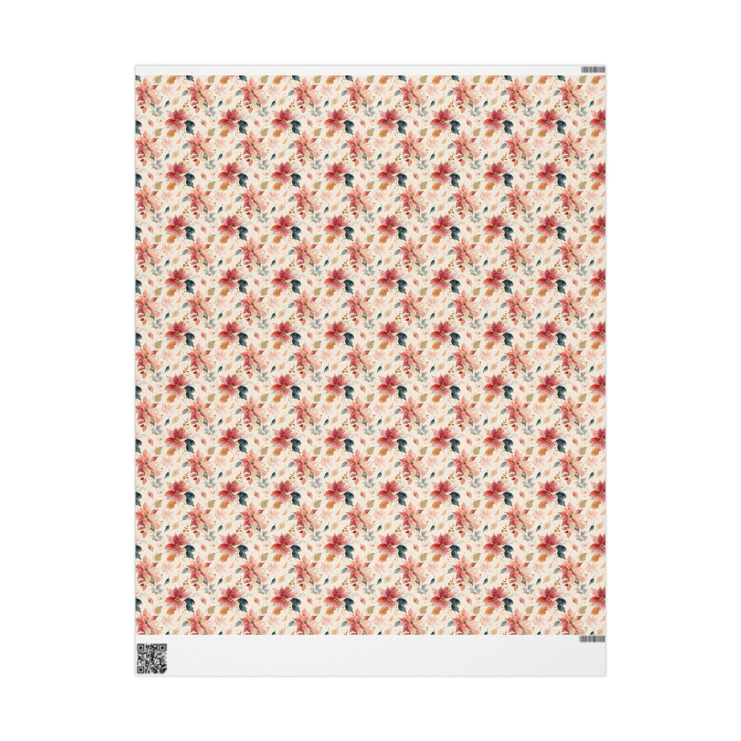 Elegant Watercolor Christmas Wrapping Paper Roll with Poinsettias and Winter Floral Art #16