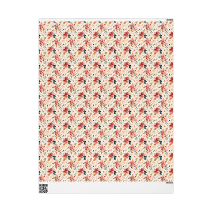 Elegant Watercolor Christmas Wrapping Paper Roll with Poinsettias and Winter Floral Art #16