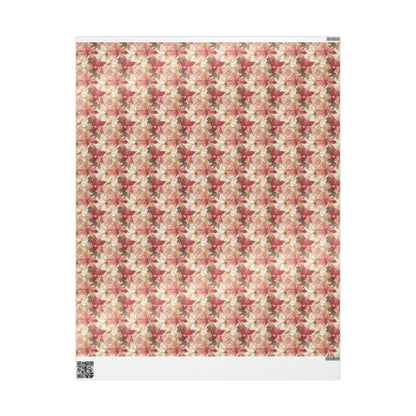 Poinsettia Floral Christmas Wrapping Paper Roll, Watercolor Winter Gift Wrap for Holiday Presents #19