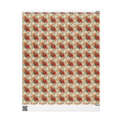 Winter Botanical Wrapping Paper Roll, Watercolor Poinsettia Christmas Design for Seasonal Gift Wrap #15