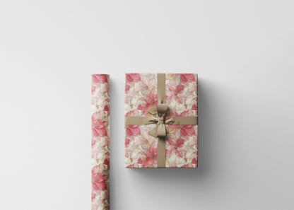 Christmas Gift Wrap with Watercolor Poinsettias, Premium Floral Wrapping Paper Roll for Winter Holidays #8
