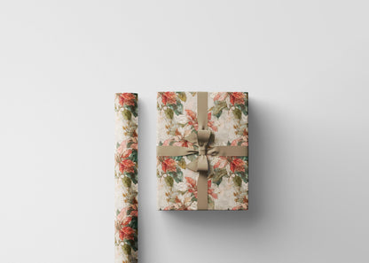 Watercolor Poinsettia Holiday Wrapping Paper Roll, Floral Christmas Gift Wrap for Winter Celebrations #13