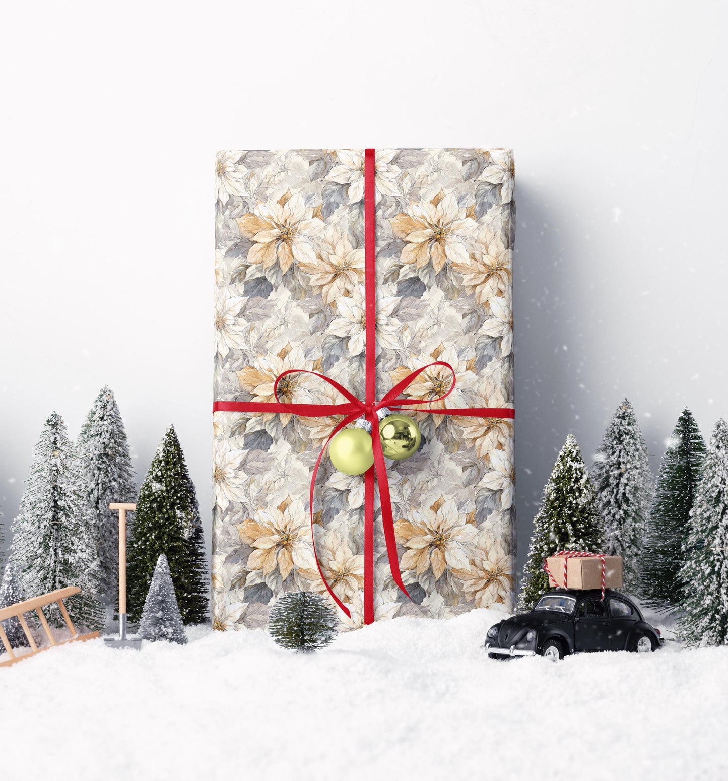 Poinsettia Watercolor Christmas Wrapping Paper Roll, Elegant Floral Gift Wrap for Holiday Season #24