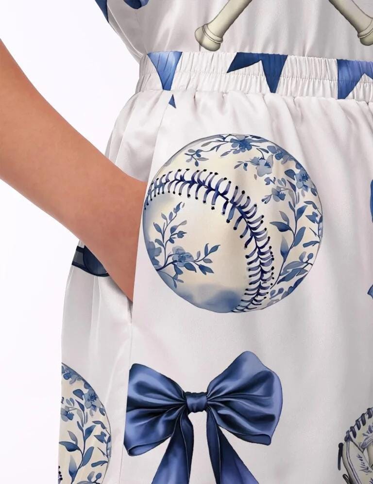 Chinoiserie Baseball Silky Satin Pajama Set For Women  Pajamas Set