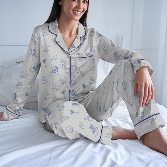 Custom Beach Bachelorette Pajama Set, Coastal Bride Trip Sleepwear, Bikini Shell Cocktail Party Loungewear Set, Mermaid Bachelorette Pjs