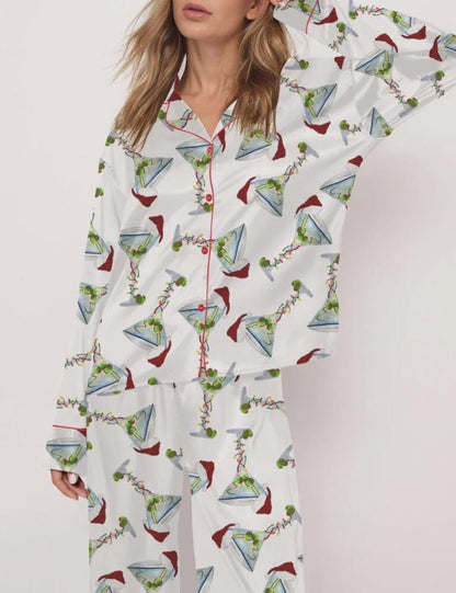 Martini Christmas Satin Pajama Set For Women
