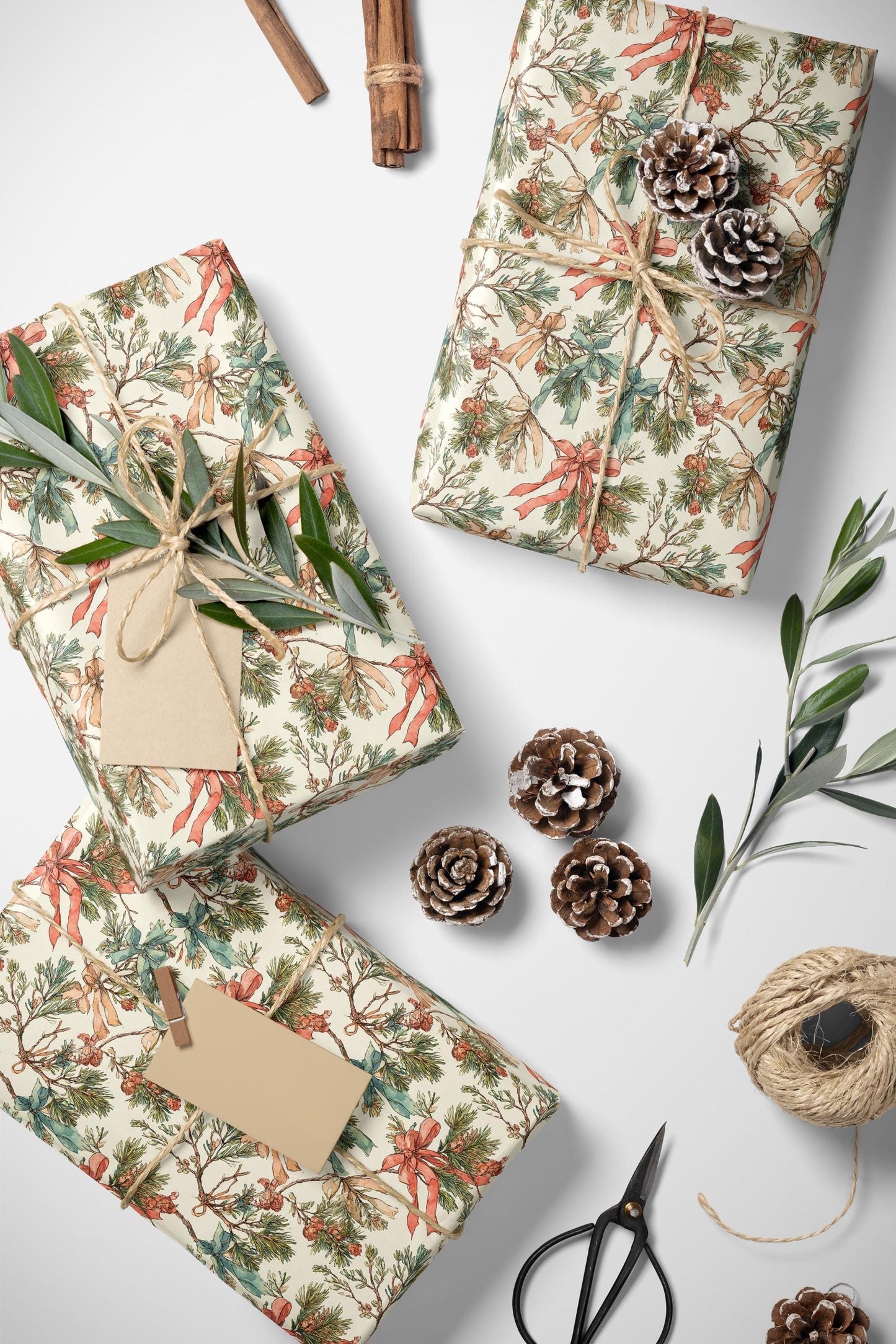 Mistletoe Christmas Wrapping Paper Roll, Premium Holiday Gift Wrap with Red Berries and Greenery Design #2