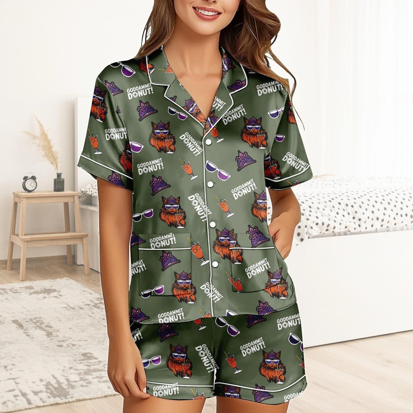 Dungeon Crawler Carl Short Satin Pajamas, Sci Fi Book Pajamas, Dungeon Crawler Carl Pajamas For Fan, Cozy Reading Matching Pajamas Set