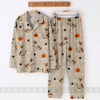 Lady and Tramp Si Am Cat Unisex Satin Pajamas Set, Spooky Season Pajamas , Long Sleeve And Short Styles