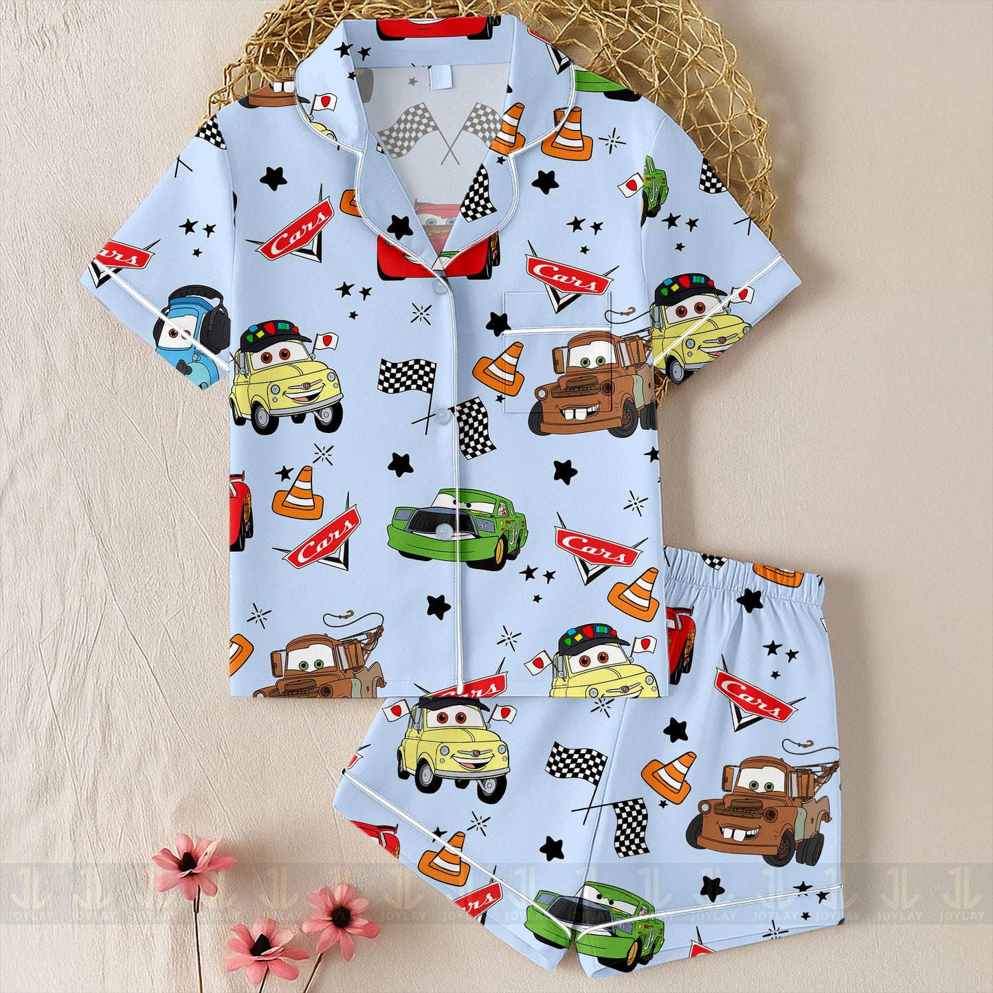 sTow Mater McQueen Friend Cars Unisex Satin Pajamas Set, Spooky Season Pajamas , Long Sleeve And Short Styles