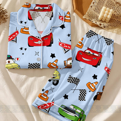 sTow Mater McQueen Friend Cars Unisex Satin Pajamas Set, Spooky Season Pajamas , Long Sleeve And Short Styles