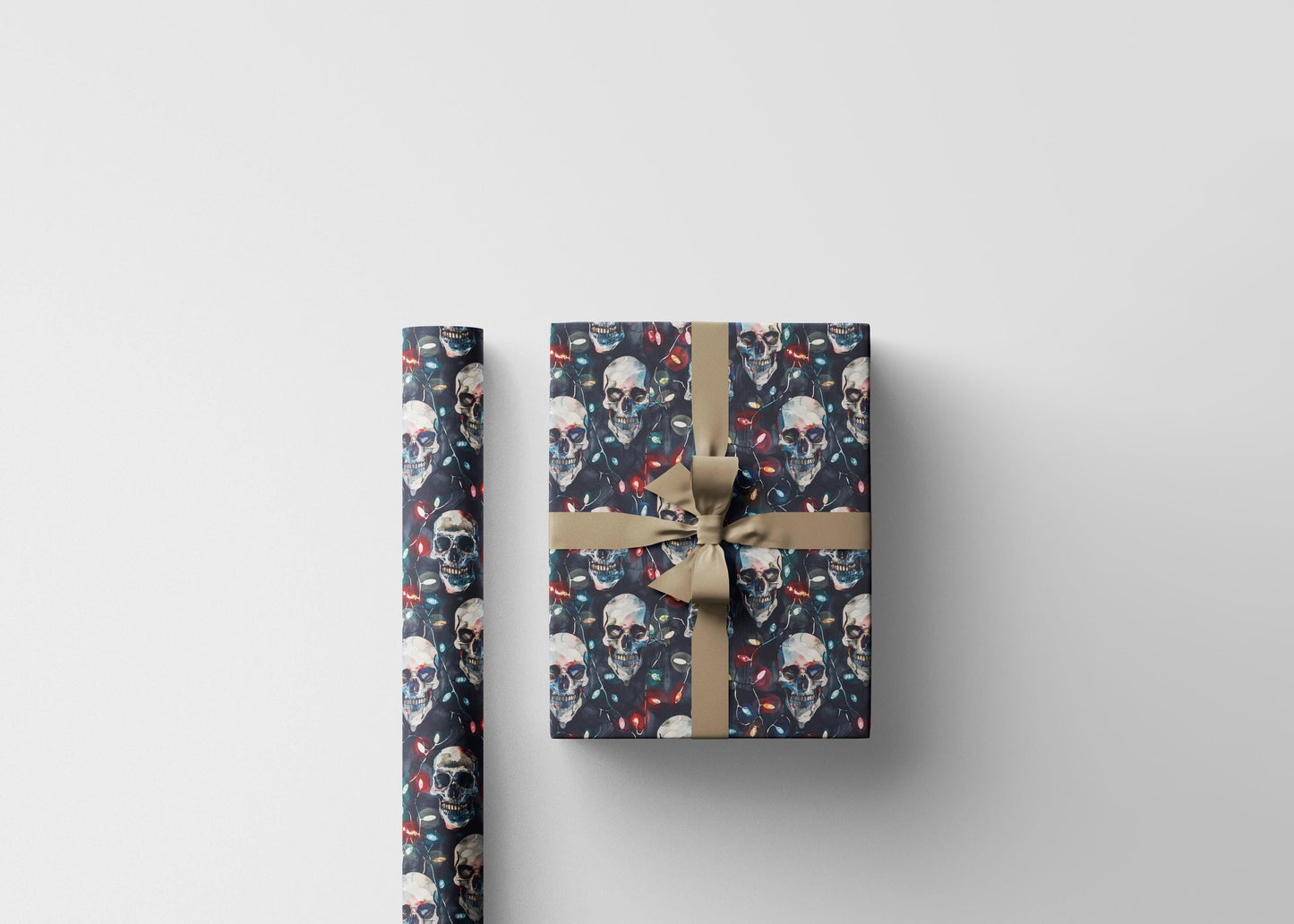 Black Goth Christmas Wrapping Paper Roll, Skulls Holiday Gift Wrap for Alternative Style #10
