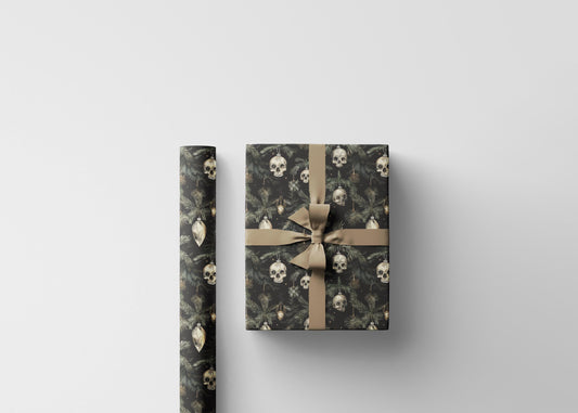 Skull Christmas Wrapping Paper Roll, Goth Holiday Gift Wrap in Black and Red for Dark Christmas Vibes #2