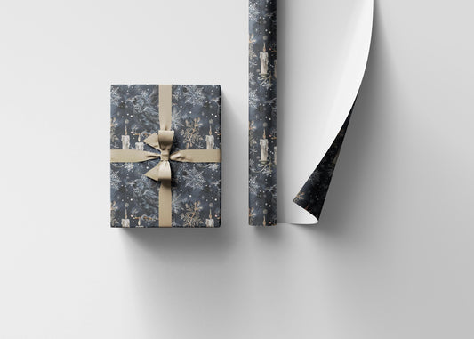 Alternative Christmas Wrapping Paper Roll, Skull and Snowflake Gothic Holiday Gift Wrap #7