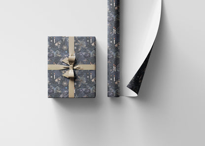 Gothic Christmas Gift Wrap Roll, Skulls and Stars Holiday Wrapping Paper for Dark Winter Decor #8