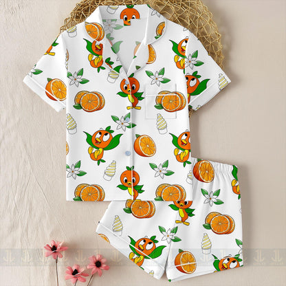 Orange Bird Unisex Satin Pajamas Set, Spooky Season Pajamas , Long Sleeve And Short Styles