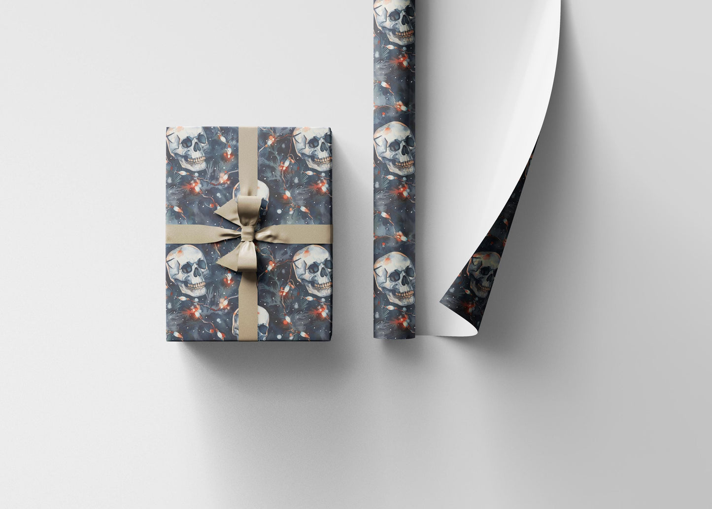Alternative Gothic Christmas Wrapping Paper Roll, Skulls and Snow Design for Gothmas Packaging #17